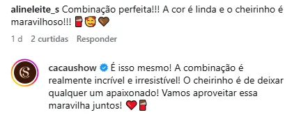 Comentário de cliente e resposta da Cacau Show sobre combinação de produtos