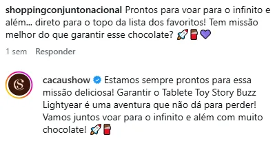 Resposta da Cacau Show sobre tablete Toy Story