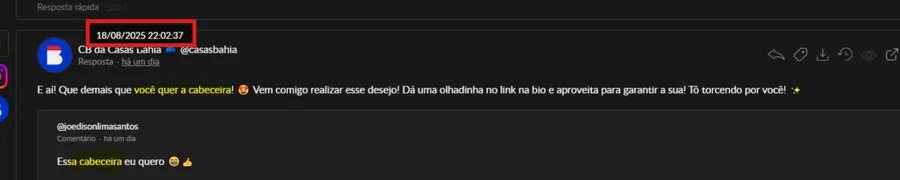 Histórico de comentários usado como contexto