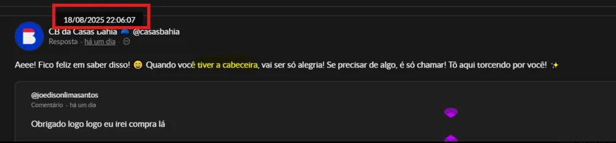 Segundo exemplo de histórico usado como contexto