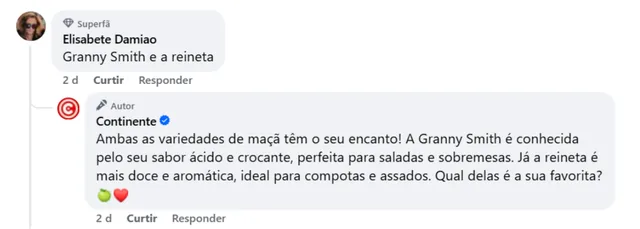 Resposta do Continente sobre variedades de maçã