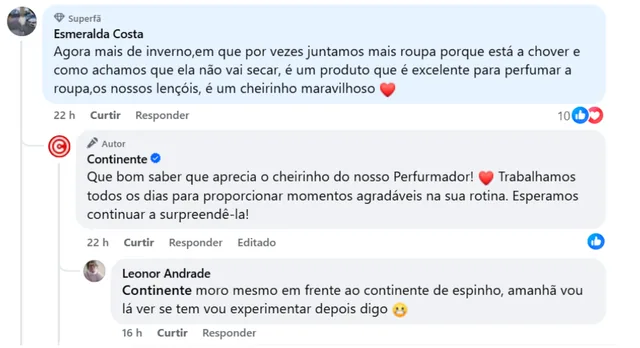 Resposta do Continente sobre perfumador
