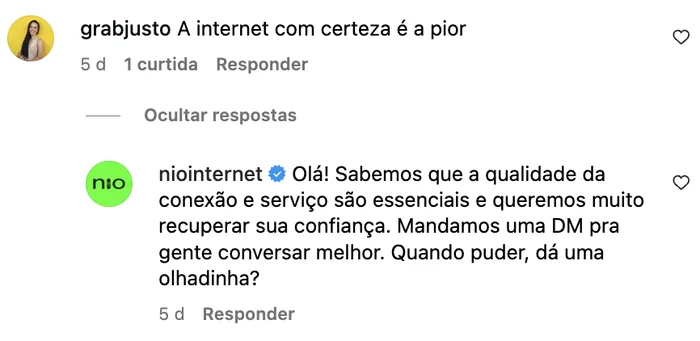 Resposta da Nio a crítica sobre a internet