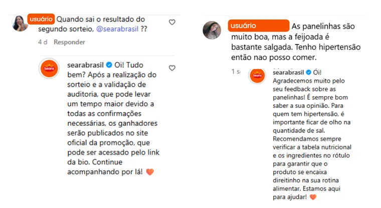 Resposta da Seara a cliente com hipertensão