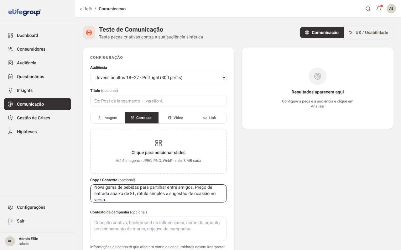 Teste de comunicação.